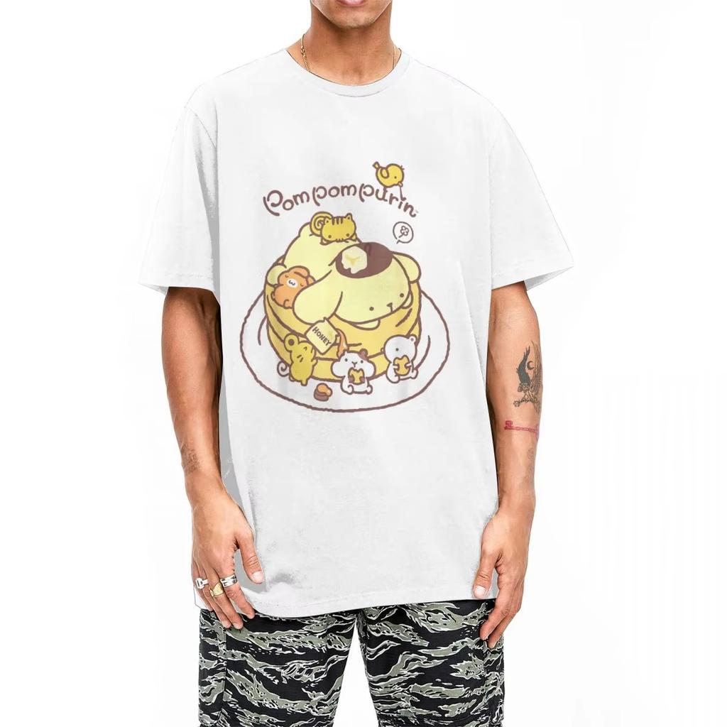 Maglietta Pompompurin Pancake Friends Uomo Donna Vintage Cotone Maglietta Girocollo Manica Corta Maglietta Regalo Vestiti