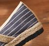 2025 Women’s Trendy Slip-On Shoes: Spring & Fall Vertical Stripe Cotton-Linen, College Style, Round Toe Hemp Design