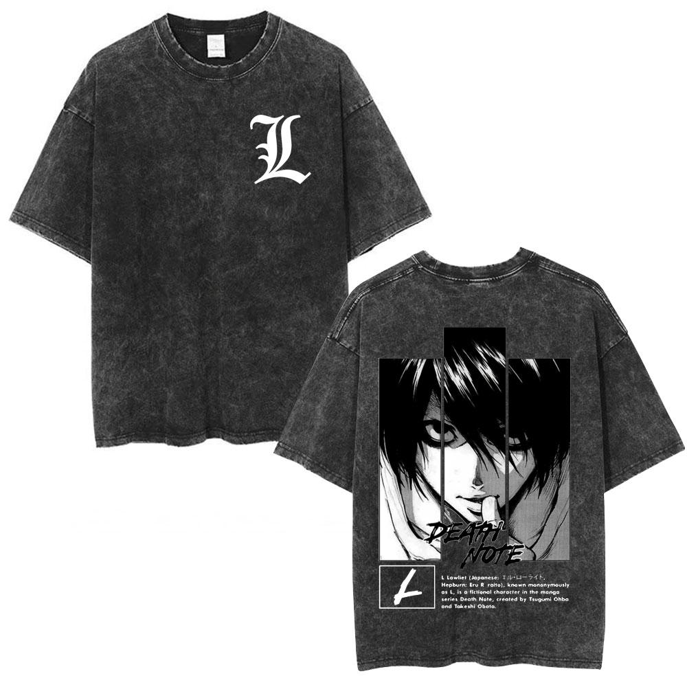 Vintage Washed Anime Death Note Manga Logo Graphic T-shirt Men Women Printed Tee Summer Casual Fashion Clothing Tops High Quality Streetwear