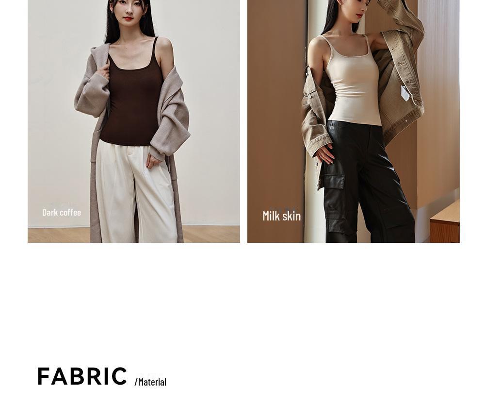 Women's Slim Fit Velvet Camisole with Chest Pad - Square Collar, Sleeveless Top for Autumn/Winter. Perfect as Inner Wear or Outerwear.