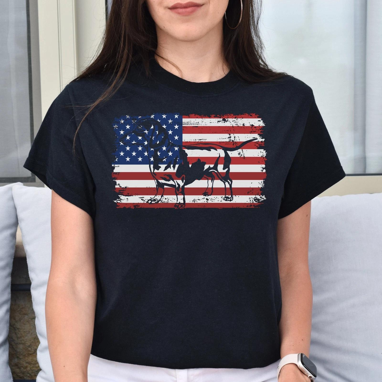 Dachshund American Flag Unisex T-Shirt gift US Dachshund dog owner tee black M