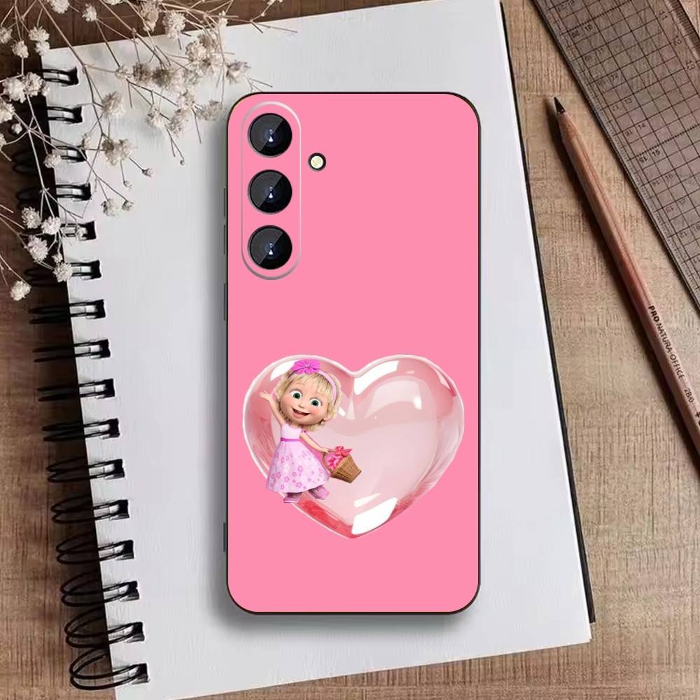 Cute Masha and the Bears Phone Case For Samsung Galaxy A73,A21s,A22,A31,A52,A53,A71,A41Soft Black Shell