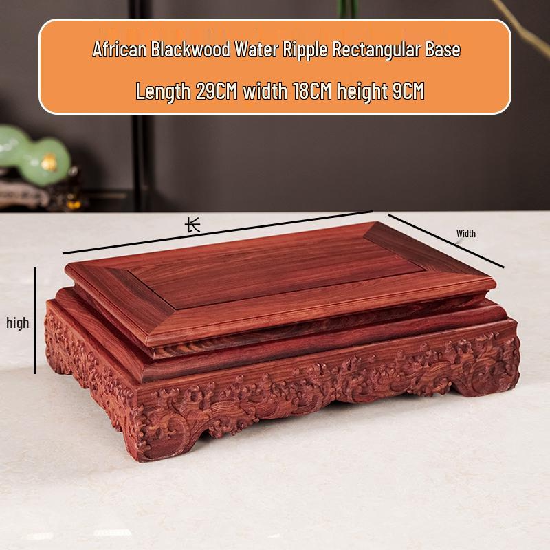 Socha Buddhy z palisandru a ručně vyráběné předměty Guanyin na podstavci z masivního dřeva s obdélníkovou vázou a kamenným bonsají