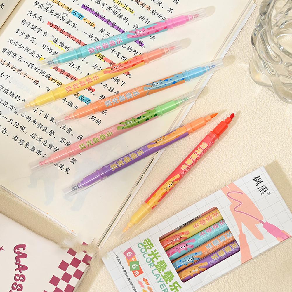 6pcs/set Pastel Highlighter Pen Set Cute Aesthetic Colored Markers for Kids School Office Supplies