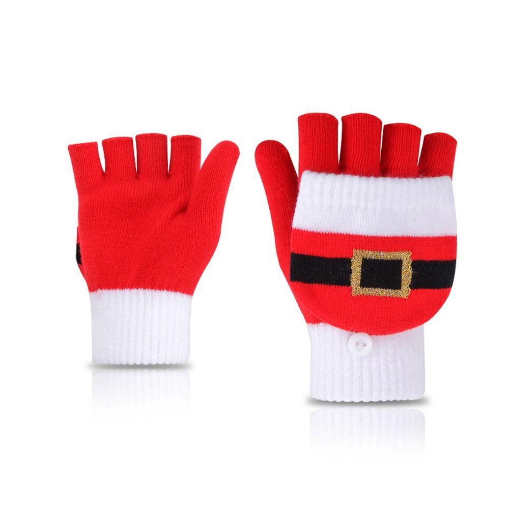 Claus Pattern Women Knitted Flip Gloves Apparel Accessories Christmas Gloves Autumn Winter Gloves