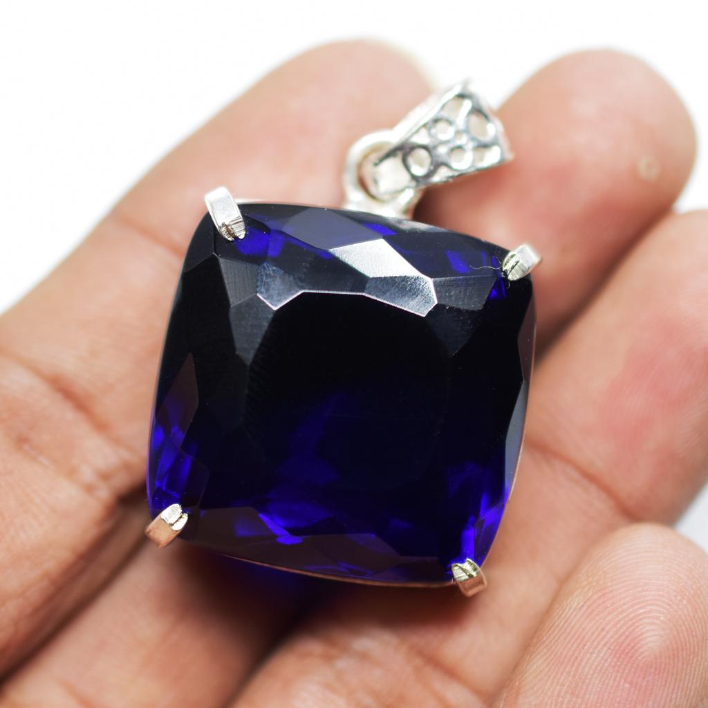 NATURAL Blue Topaz Cushion 106Ct 925 Sterling Silver Pendant Gemstone CERTIFIED MY-391-K