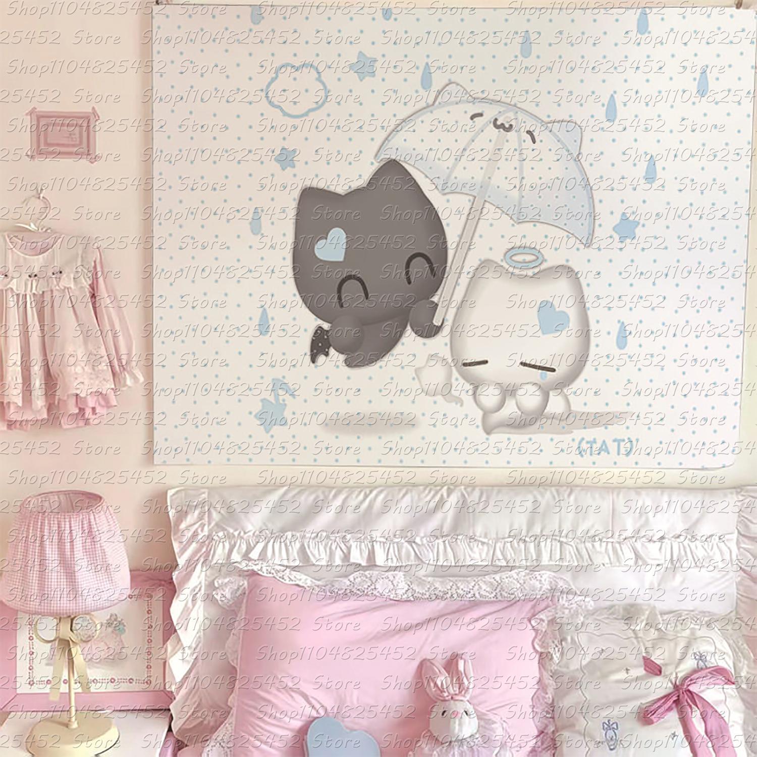 

1pc Instagramstyle Kawaiiiiii kitten background wall hanging dormitory decoration bedroom bedside decoration tapestry 74x94cm(29x37in)