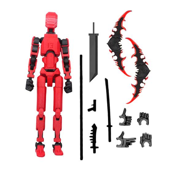 

1 набор фигурок роботов с оружием и аксессуарами, напечатанная многосочлененная подвижная 3D-сочлененная модель робота, манекен, фигурка чёрный/красный