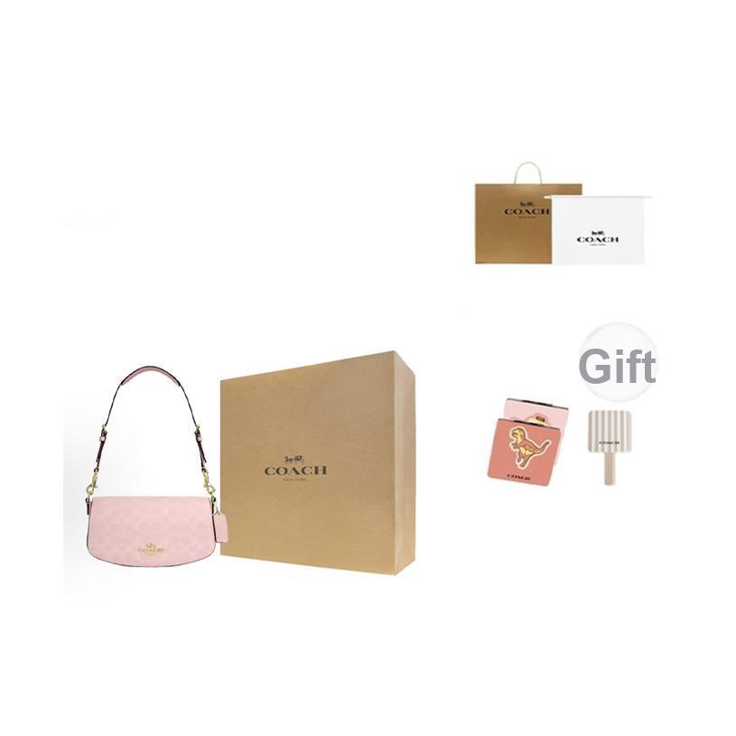 Coach Andrea 24 Logo Coated Canvas And Calfskin Shoulder Bag Medium Women shoulder bag Pink CV973-IMPO