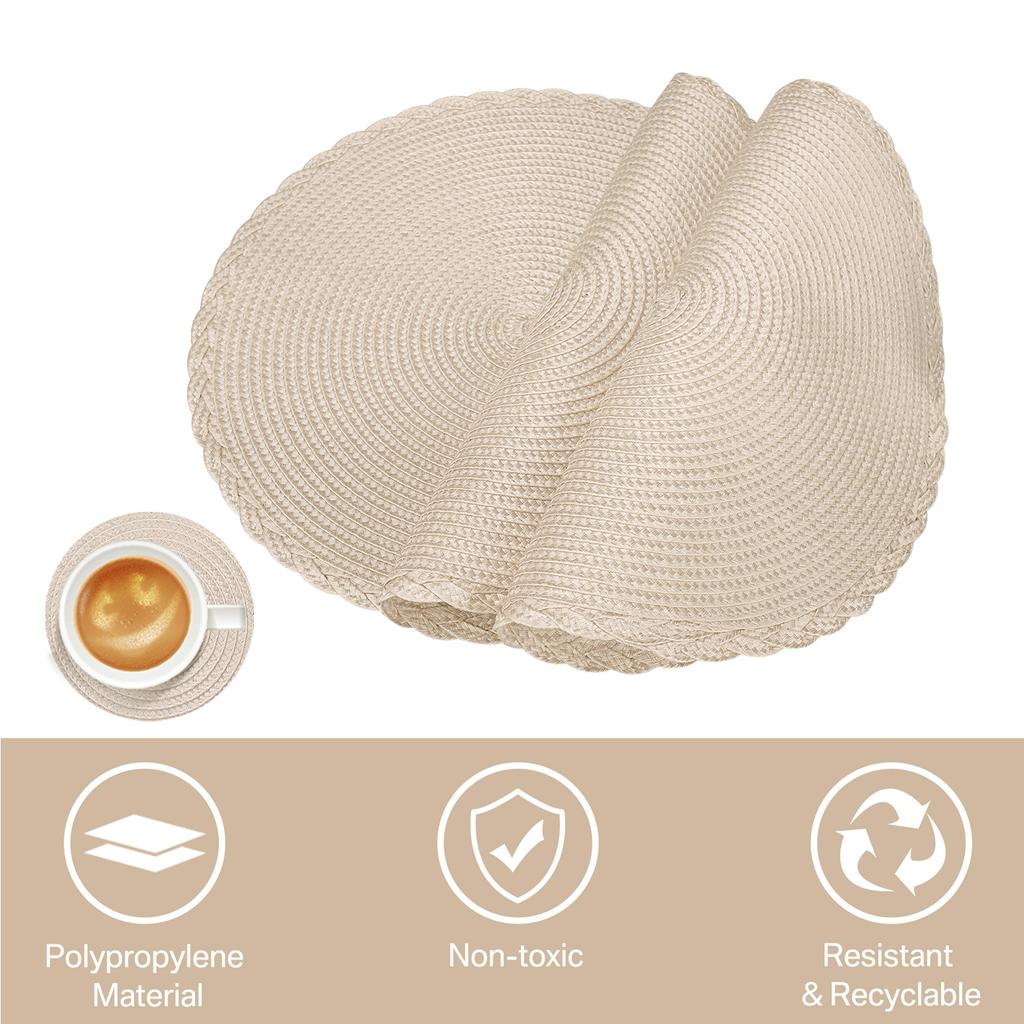 6Pcs Round Table Mat and Cup Coasters Set Woven Ramie Placemats Anti Slip Dining Placemats Non-Slip Tableware Bowl Pads Kitchen