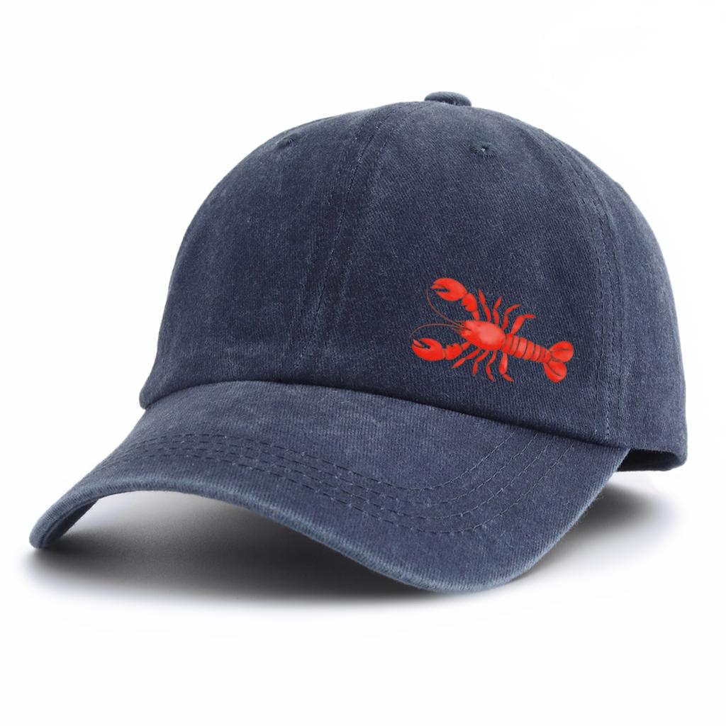 1pc Lobster Print Washed Baseball Cap for Adults, Minimalist Retro Style Casual Soft Adjustable Dad Hat, Perfect As Gift