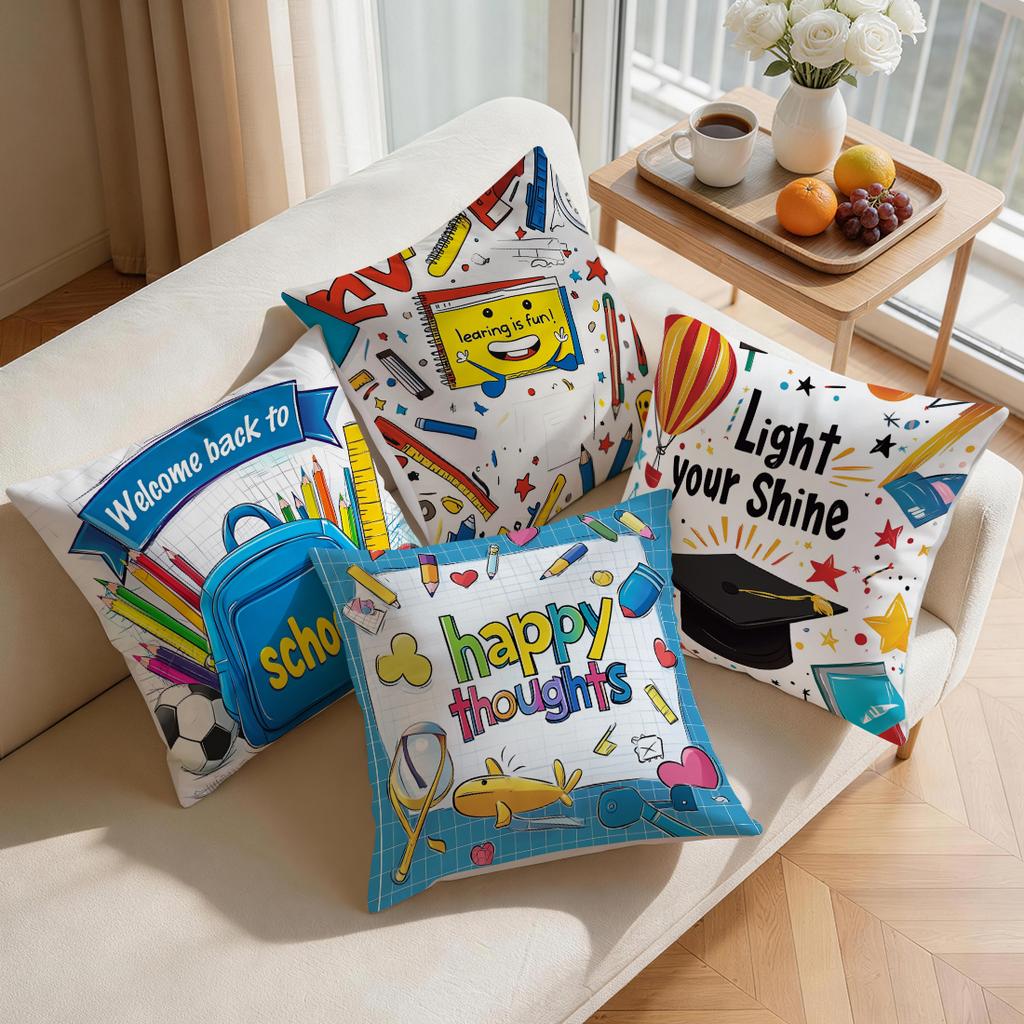 Back To School Season Campus Theme Cushions Pillowcase Polyester Cushion Cover Throw Pillow Pillowcover Home Car Sofa Decor
