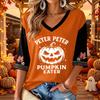 Women's V Neck Casual Three-Quarter Sleeve Halloween Print Blouse