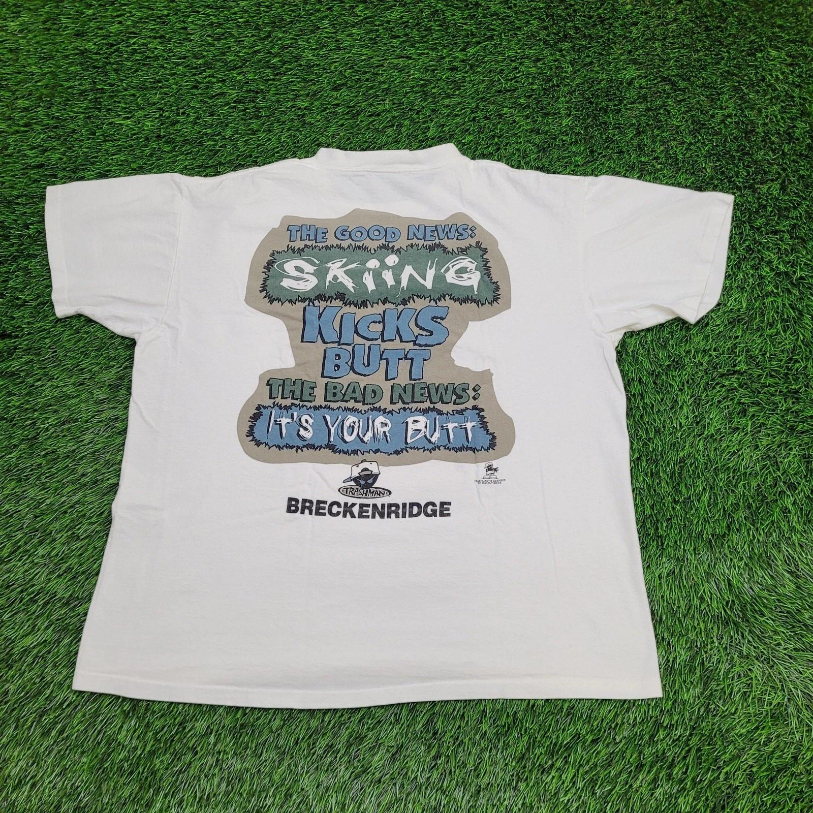 

Vintage 90s Breckenridge Ski Shirt Large 22x25 White Trashman Humor L