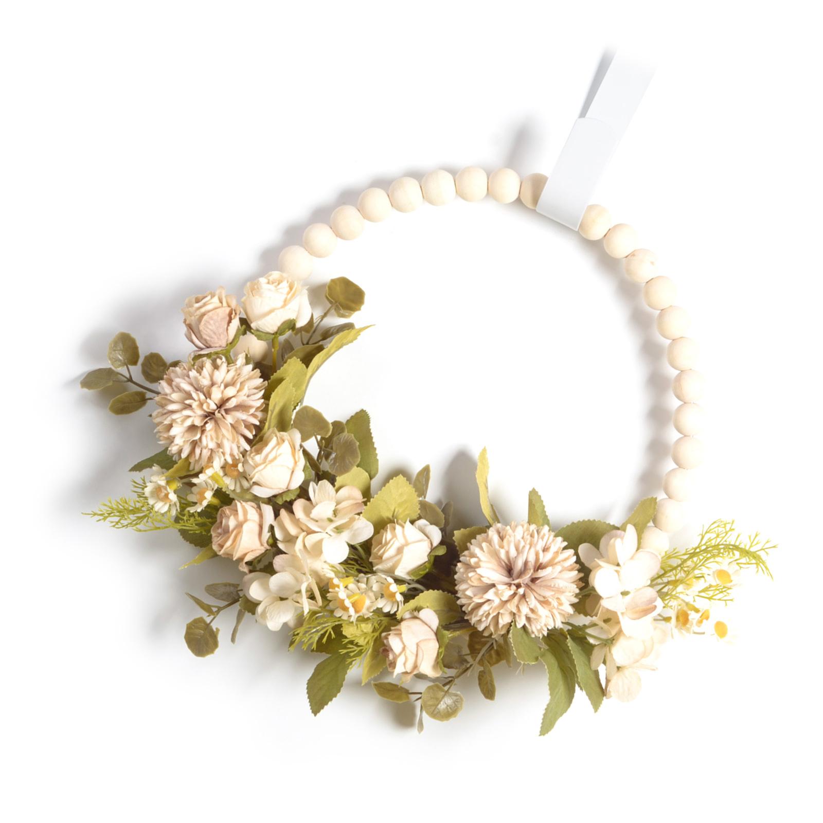 

Wood Beads Artificial Flower Wreath for Front Door Spring Wreath for Wedding Valentines Indoor and Outdoor Decoration бежевый