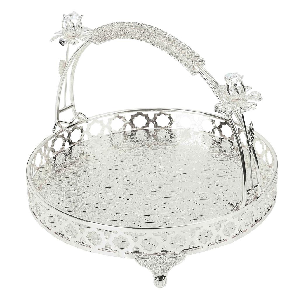 Fruit Tray Retro   Round Large Capacity Handle Design Decorative Strong Alloy Fruit Bowl for Party Family Bar Cafe