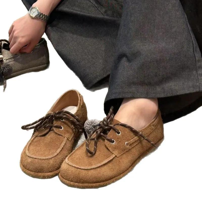 Fashion 2025 Autumn New Style Kangaroo Shoes Women's Slip-On Flat Bottom Lace-Up Detachable Pendant Loafers Casual Comfortable Footwear