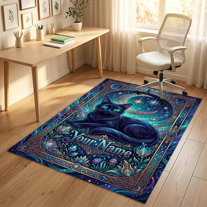 Ethereal Cat Theme Soft Crystal Velvet Rug Custom Name & Text Print Non Slip Floor Rug for Bedroom Living Room