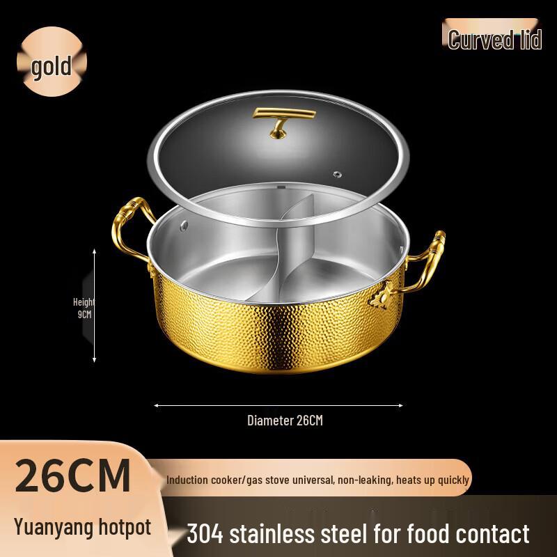FATTBAO 304 Stainless Steel Hammered Hot Pot with Glass Lid