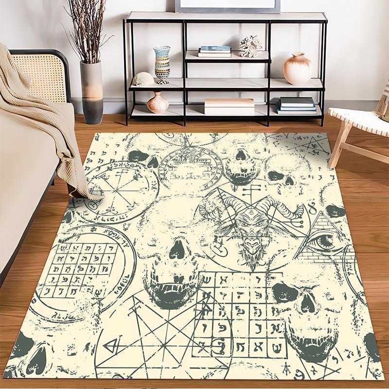 Occult Symbols and Skulls Pattern Rug Non-slip rug suitable for living room and bedroom sofas