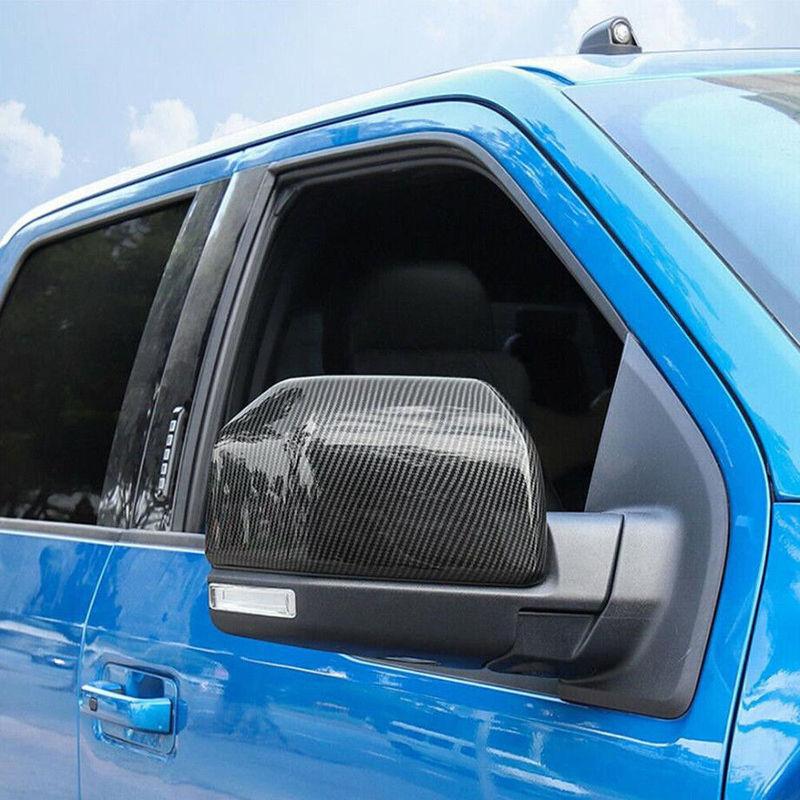 For Ford F150 2015- Raptor Rearview Side Mirror Cover Wing Cap Exterior Door Rear View Case Trim Carbon Fiber Black Silver