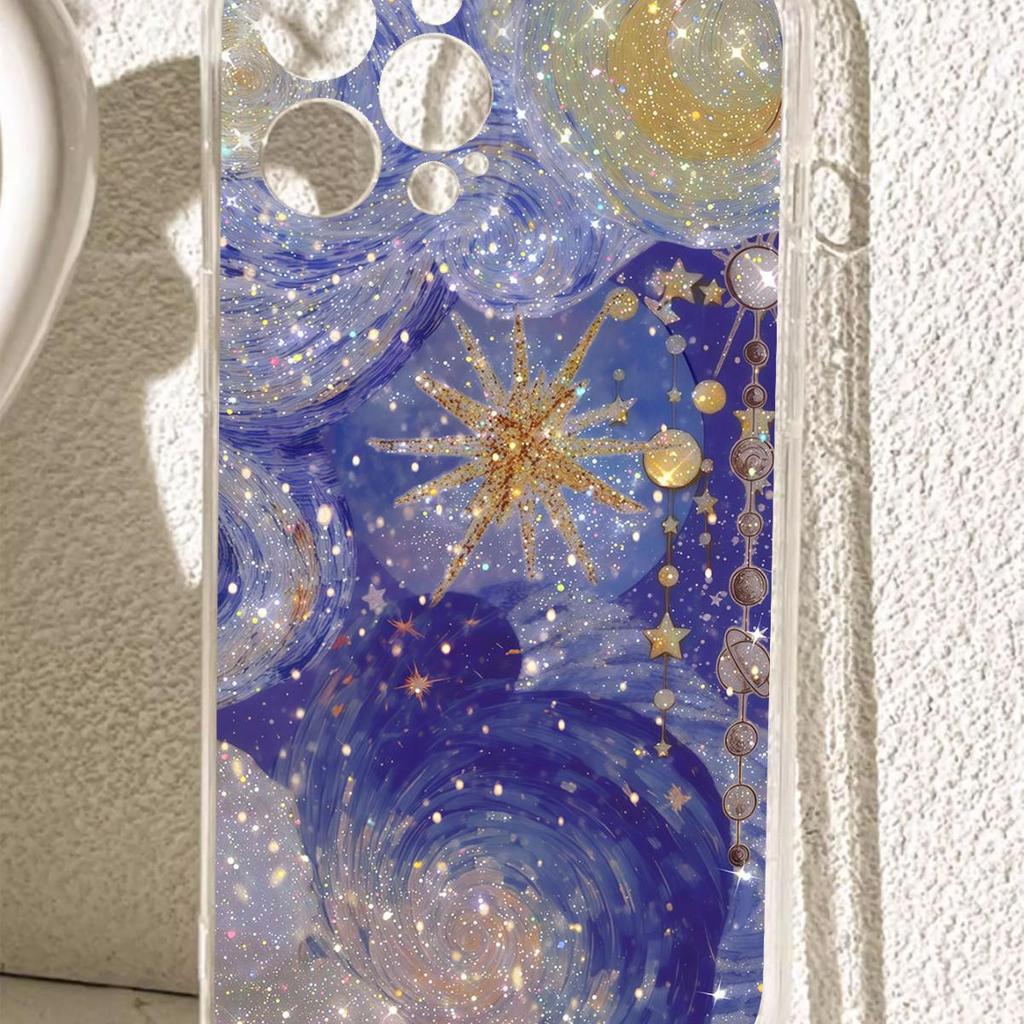 Purple Starry Sky Clear Anti-drop Case for iPhone 14/15/16/17 Promax