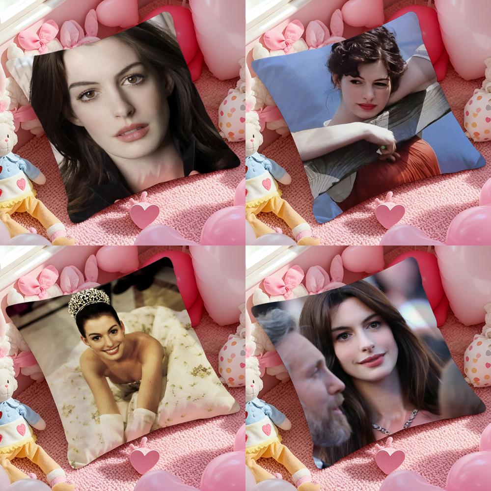 Actor AAnne HHathaway Cushion Cover Antidustmite Pillowcase Invisible zipper silky short plush Sofa cushion cover
