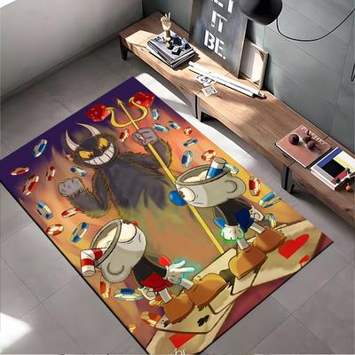 Cuphead and Devil Illustration Rug - Non-slip Rug Suitable for Living Room and Bedroom Sofas.