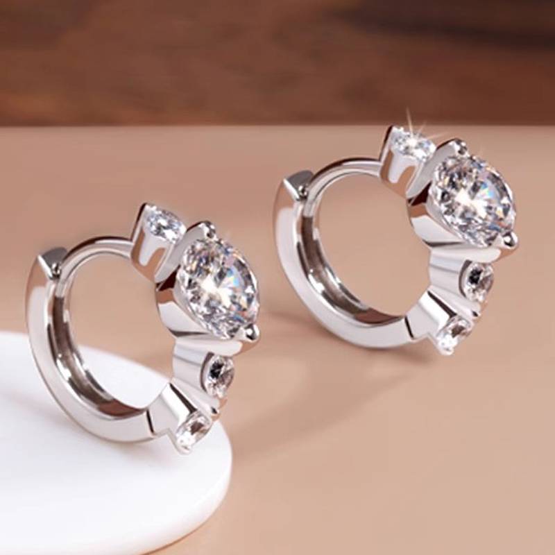 

Huitan Women Hoop Earrings Copper Color Fashion Party Daily Versatile Accessories Simple Style Inlaid Shiny Round CZ Zircon