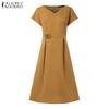 ZANZEA Women Casual Elegant V-Neck Summer Short Sleeve Dress