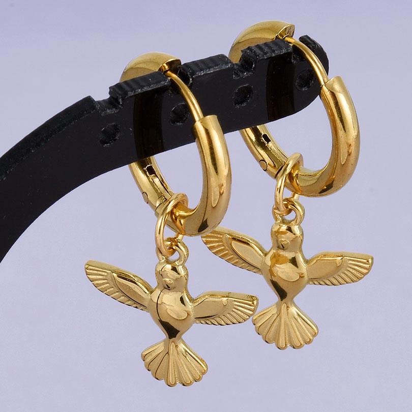 Real Gold Plated Fashion Kpop Piercing Jewelry Girl Bowknot Flower Heart Pendant Earring Stainless Steel Hoop Earrings For Women