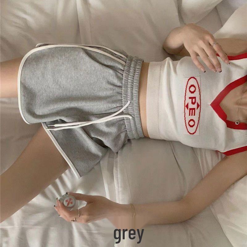 Women's Gray Casual Elastic Waist Shorts - Summer Wide-Leg Hot Pants, Versatile and Trendy Five-Point Sports Wear