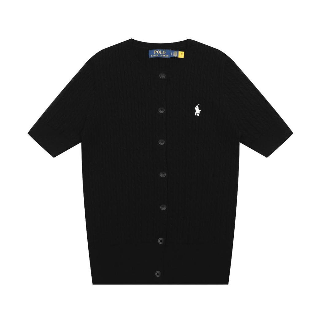 Dámský vysoce kvalitní pletený kardigan T-shirt s výšivkou RL poníka, krátký rukáv