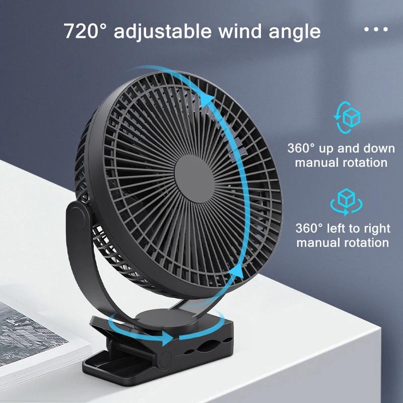 USB Air Circulation Clip Fan with Night Light 5-Speed Quiet Operation 360° Rotatable Smart Timer Desk Fan for Home Dormitory Use