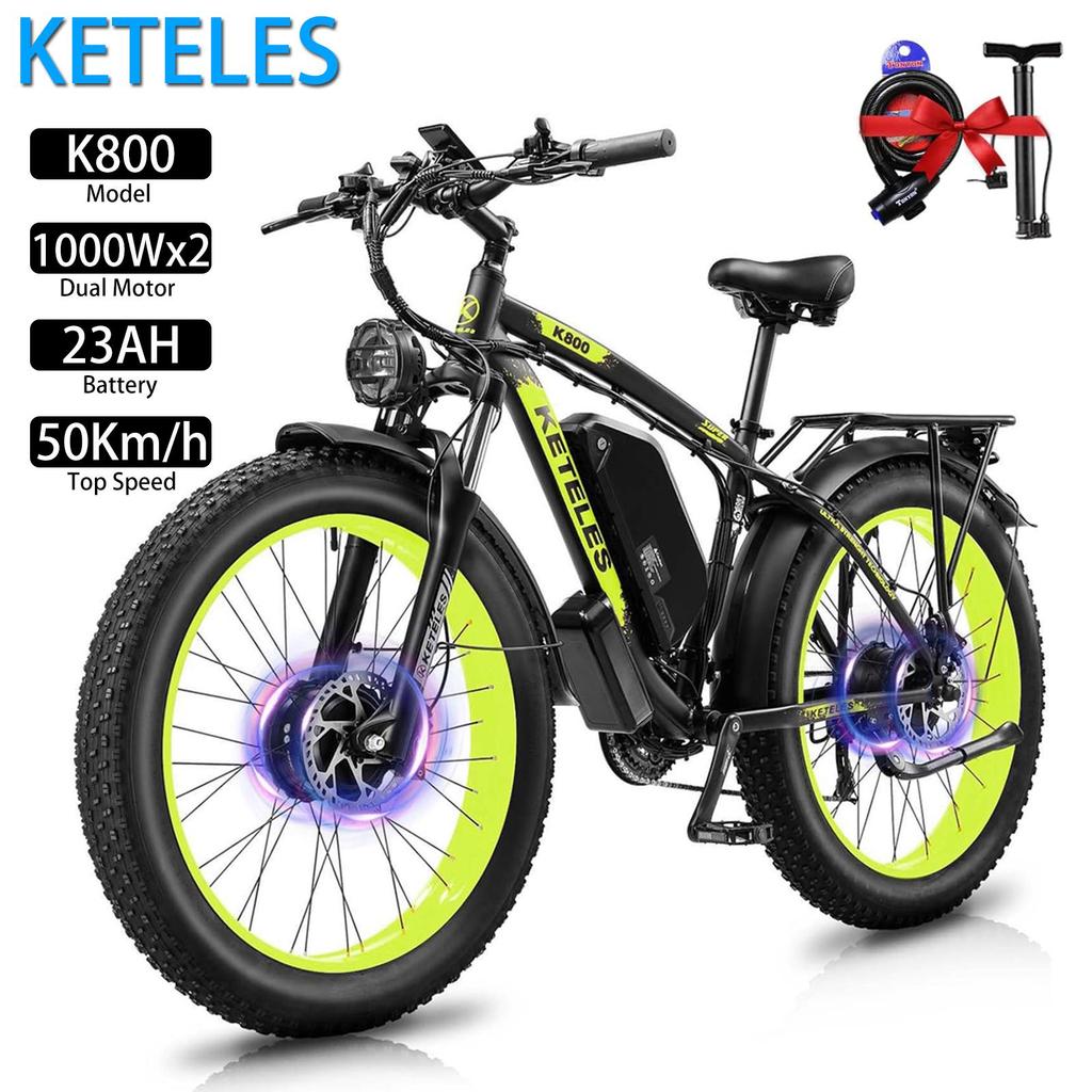 Elektrikli Bisiklet KETELES 1000Wx2 Çift Motorlu Elektrikli Dağ Bisikleti Maksimum Hız 55Km/s 48V 23AH 21 Vites Yük 150Kg K800