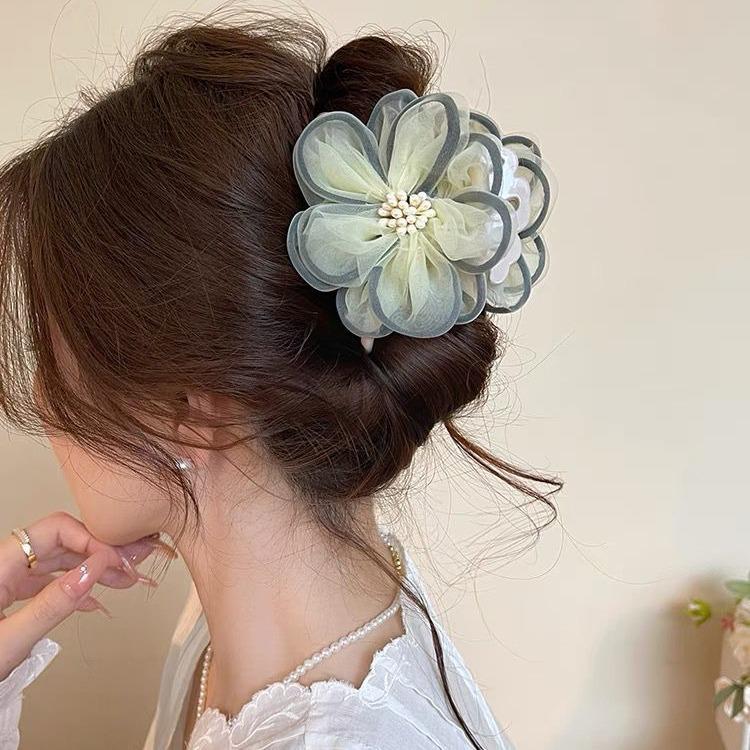 

2025 High-End Women s Floral Mesh Shark Hair Clip and Headwear
