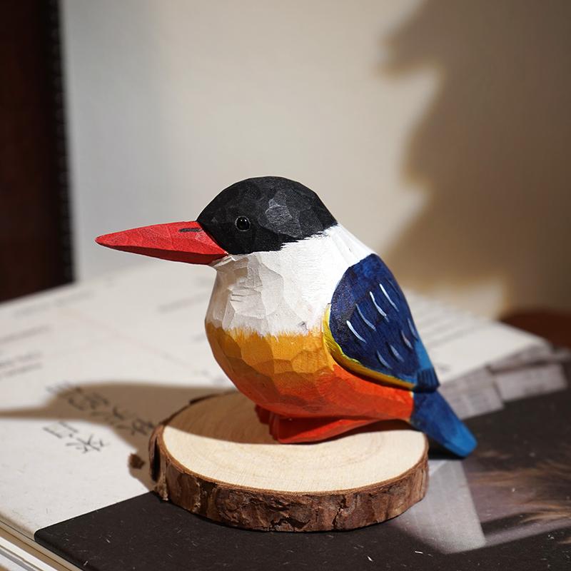 Hand Carved Wooden Bird Cute Sparrow Parrot Chickadee Animal Desktop Decor Original Wood Style