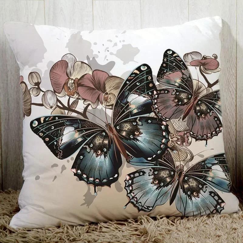 Gezellig Bankkussenhoes Vlinderprint 45X45cm Decoratieve Kussens voor Thuis Polyester Perzikvezel Kussensloop Zitkussen Rugkussen