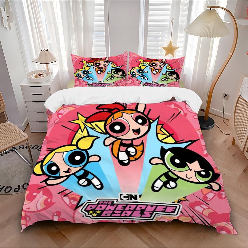 Powerpuff Girls Abenteuer Druck 3-teiliges Bettwäsche-Set Bettbezug mit 2 Kissenbezügen Zuhause Geburtstagsgeschenk