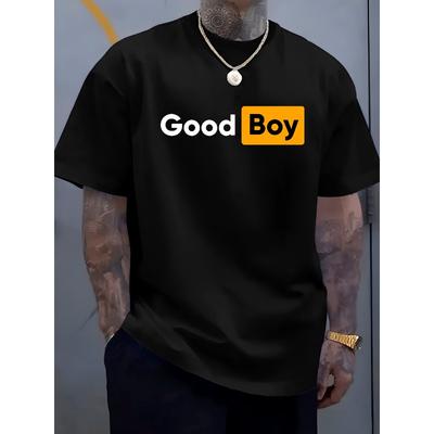 Europäische Größen Herren Grafik-T-Shirt - Weiches, atmungsaktives blaues T-Shirt mit orange-weißem Aufdruck, lässiger Rundhalsausschnitt für den Sommer, lässige Sommerkleidung