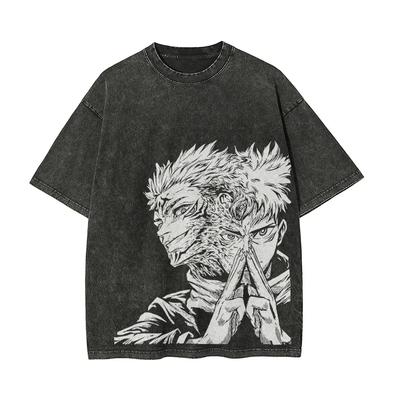 Jujutsu Kaisen Sukuna T Shirt Yuji Men Acid Wash Oversized Streetwear Anime Itadori Cotton Vintage Dual Soul Graphic Tee