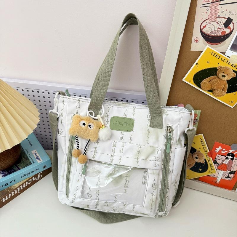 New new Chinese large-capacity messenger bag, ink painting, national style, retro shoulder tote bag, transparent pain bag for students in class