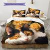 Calico Cat and Fresh Flowers Pattern Bedding Home Decoration Birthday Gift (1 * Duvet Cover + 2 * Pillowcase, Without Core)