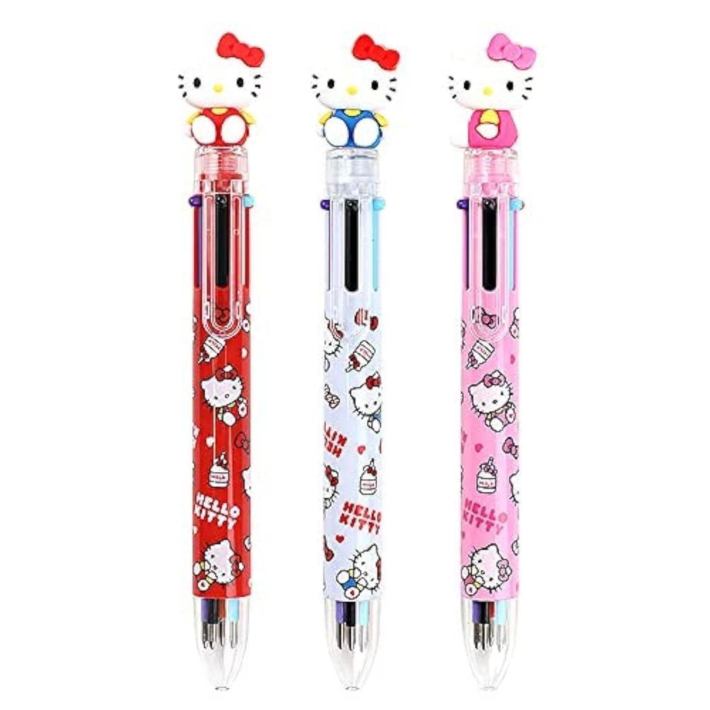 JVPEN WRITING INSTRUMENT Wociud Hello Kitty 0.7mm 6-Color Multicolor Ballpoint Pen with Hello Kitty Figure (Set of 3)