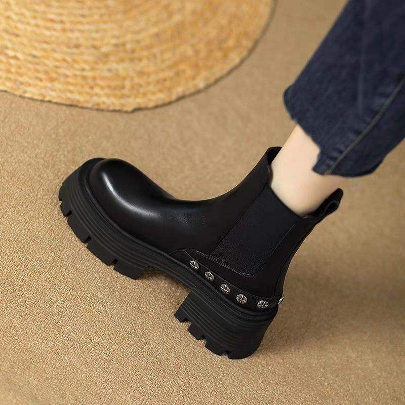 Thick-soled heightening short boots women's 2025 autumn and winter new versatile velvet muffin pipe Chelsea boots thick heel Martin boots
