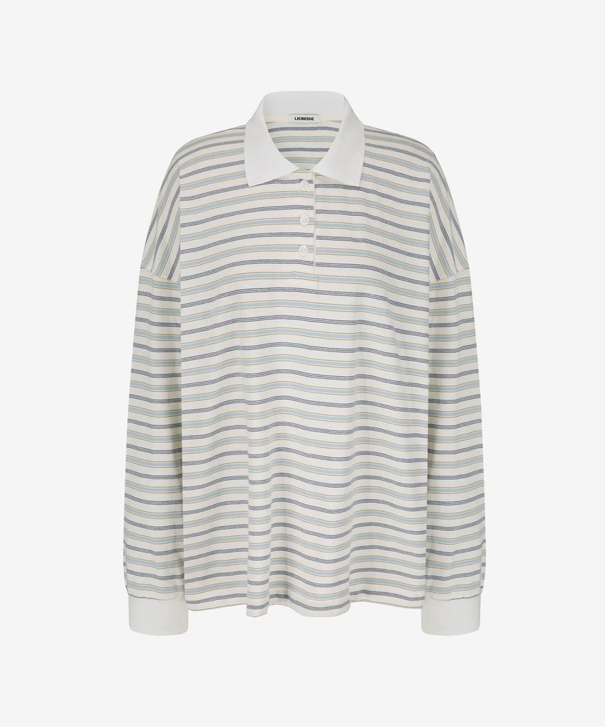 Limekeu Striped Oversized Collared T-Shirt Blue