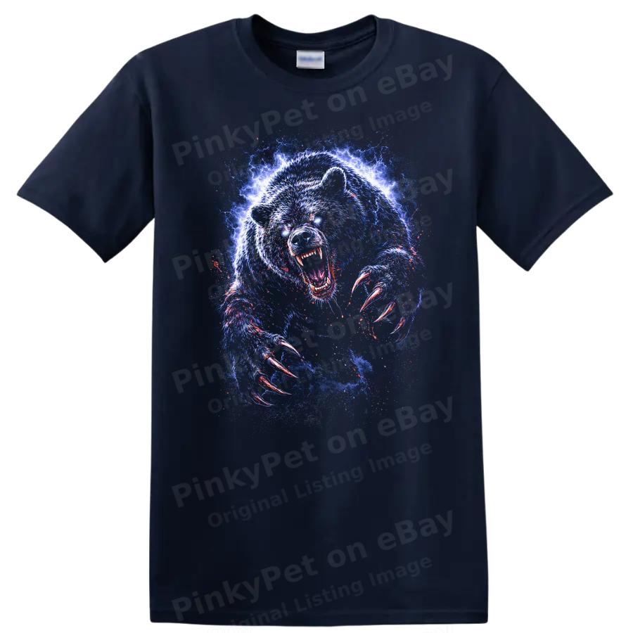 Electric Bear Roaring T Shirt Wild Animal Art Graphic Tee Gift for Nature Lovers