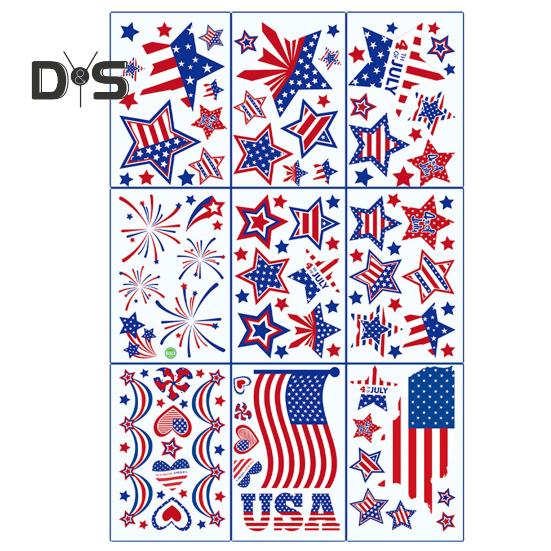 9Pcs Independence Day Stickers Double-Sided Design Stars Stripes Elements Easy To Use July 4 Patriotic Window Decoration