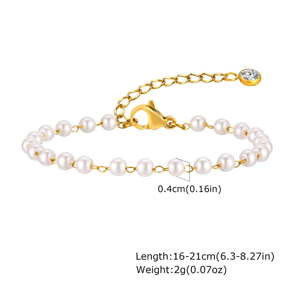 Pearl With Zirconia Beaded Bracelets for Women, Link Chain Bracelet,18k Gold Plated Stack Adjustable Jewelry