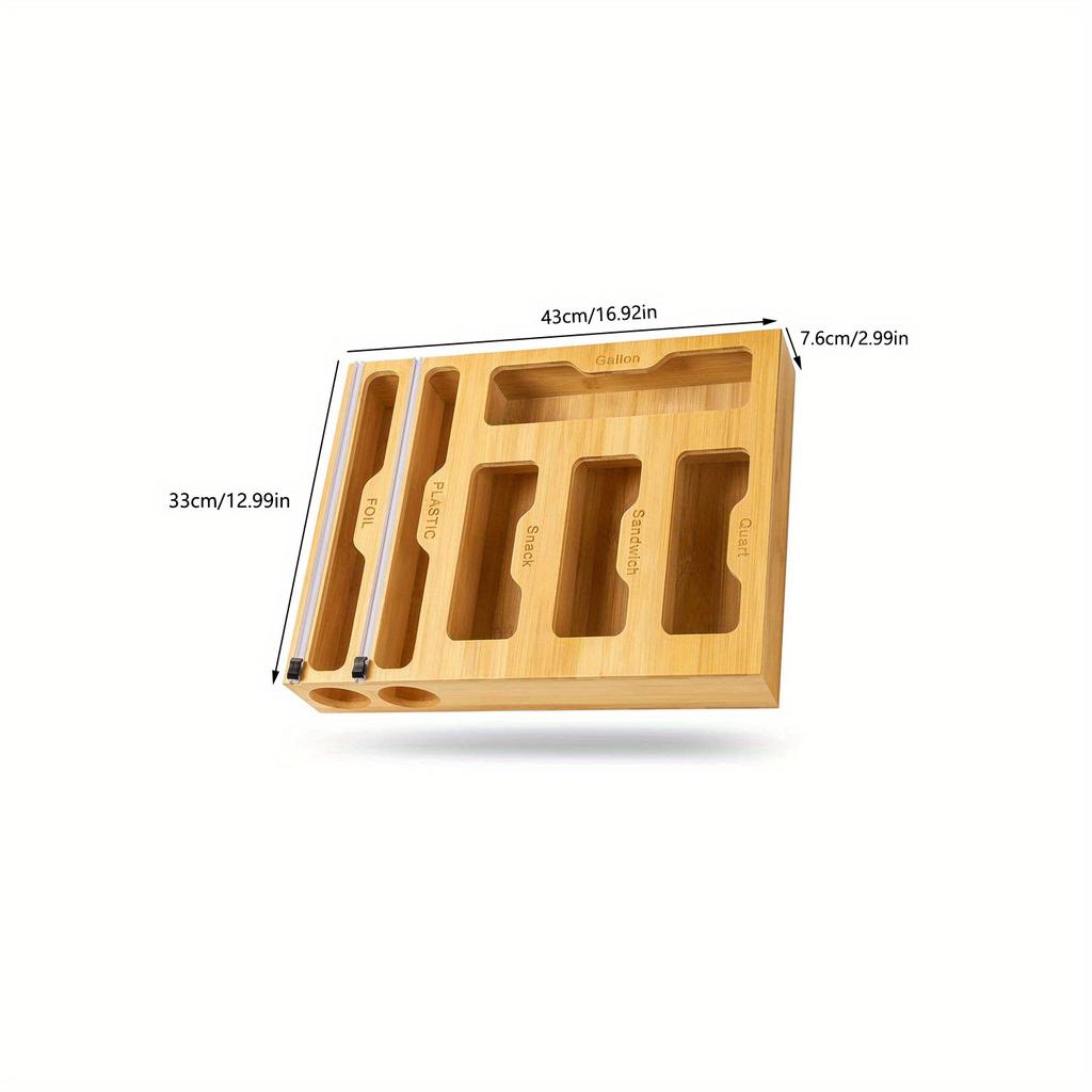 1pc 6 types of grids Plastic Organizer Kitchen Storage Box,Ziplock Bag Organizer&Foil&Plastic Wrap Dispenser With Cutter Bamboo.